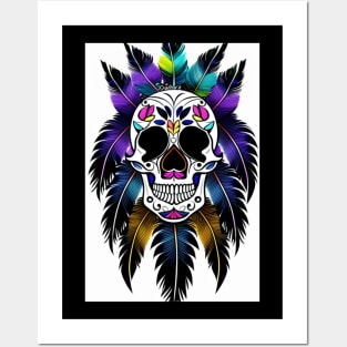 skull with feathers Posters and Art